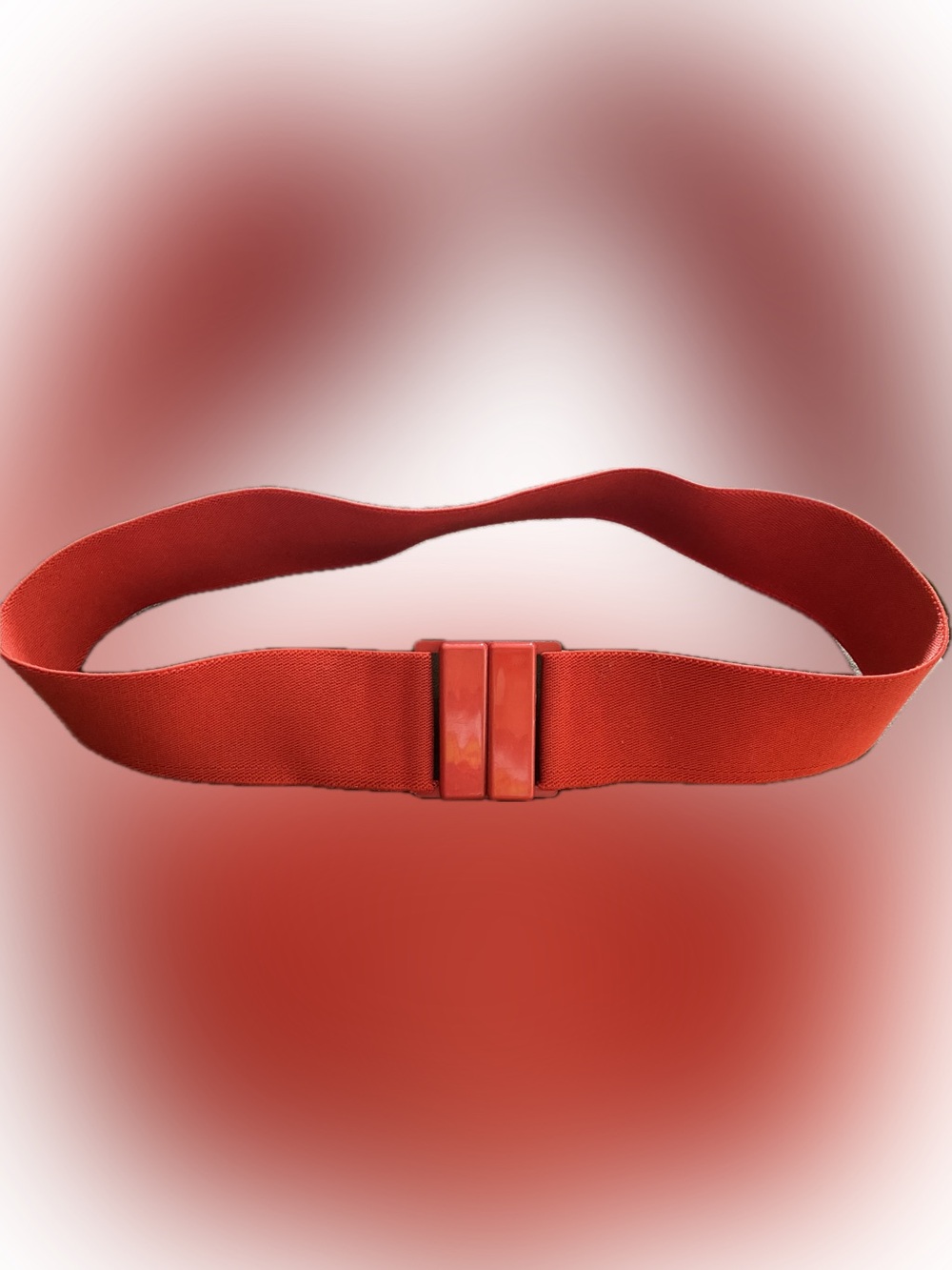 Vintage Retro Red Elastic Waist Belt with Glossy Rectangular Buckle